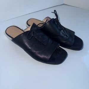 ALL BLACK Footwear lagenlook chic black leather lace up peep toe mule sandal 39